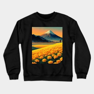 Journey To Mount Fuji - Samurai and Yellow Wildflower Crewneck Sweatshirt